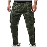 KIMODO Cargohose Jogginghose Activewear Herren Sporthose Casual Freizeithose Einfarbige Hose Slim Fit Trainingshose Fitness Pants mit Mehreren Taschen (D-Armeegrün, 31)