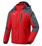 donhobo Herren Winter wasserdichte Winddichte Winterjacke Warme Fleece-Futter Ski Jacken Regenmantel mit Kapuze Rot 2XL