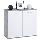 CARO-Möbel Kommode Chicago mit 2 Türen, Moderne Anrichte in Betonoptik/weiß, Sideboard Mehrzweckschrank für W