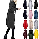 BOTCAM Cardigan Damen Lang Mit Kapuze Wintermantel Frauen Elegant Einfarbig Lässige ReißVerschluss Lange Outdoorjacke Damen Atmungsaktiv Winddicht Leichte Sportjacke Kapuzenpullover Top