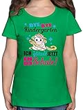 Schulkind Einschulung und Schulanfang - Ich Glitzer jetzt in der Schule Einhorn mit Schultüte - Fuchsia - 104 (3/4 Jahre) - Grün - Einschulung t-Shirt - F131K - Mädchen Kinder T-S