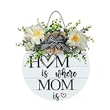 goodjinHH 01 Willkommensschild Muttertag Deko,Frühling Sommer Willkommene Holz Schild,Kunstpflanze Fake Flower Bow Holzschild,Bauernhaus Veranda Dekor Türdekorationen Hängenden Handwerk