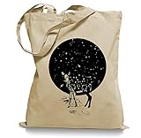 Deer Moon - Mond Hirsch Reh Stoffbeutel Tragetasche/Bag/Jutebeutel WM1