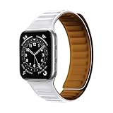 SRPIME Kompatibel mit Apple Watch Armband Herren Damen 38mm 40mm 41mm 42mm Silikon Sport Armbänder Ersatzband mit Magnetverschluss Uhrenarmband für iWatch Serie 7/6/5/4/3/2/1/SE (weiß, 42/44)