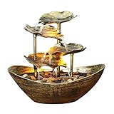 XIAOXIA Kreativer USB-Brunnen für den Schreibtisch, LED-Ornamente, Lotusblatt, Segeln, Wasserbrunnen, Ornamente, Wohnzimmer, Bildschirm, Veranda, Heimdekoration, LED-Atmosphäre, Nachtlicht, G