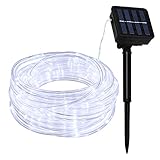 Lamker 10M 100 LEDs Lichterschlauch Solar Außen 8 Modi Dimmbar Weiß Licht Lichterketten Wasserdicht Lichtschläuche Lichterkette für Garten Balkon Terrasse Weihnachten Party LED Schlauch Dek