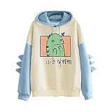 Damen Elegant Festlich Frauen Hoodie Langarm Pullover Tops Party Shirt Damen-Kapuzen-Sweatshirt Niedlicher Cartoon-Dinosaurier-Druck, Lässiger Kawaii Kapuzenpullover Casual T-Shirt Oberteile B