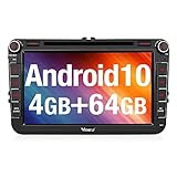 Vanku Android 10 Autoradio für Golf 5 6 Touran Polo Radio 64GB+4GB mit Navi DVD Player Unterstützt Qualcomm Bluetooth 5.0 DAB + WiFi 4G USB MicroSD 8 Zoll IPS B