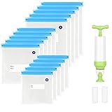 Keylitos Sous Vide-Beutel-Set, 18 Stück, 15 wiederverwendbare BPA-freie Vakuumbeutel, 1 Handpumpe und 2 Verschlussclips, für Vakuumgaren und Lebensmittelaufbewahrung