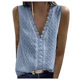 DOBEI Damen Chiffon Crop Tanktop Camisole Sommer Sexy Tiefer V-Ausschnitt Blumenstickerei Elegant Basic Weste Frauen Große Größe Einfarbig Spitzenbesatz Lose T-Shirt Hemden Leicht Komfort B