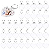 35 Stück Acryl Foto Schlüsselanhänger Transparent Schlüsselbund Bild Leere Schlüsselring, durchsichtige Schlüsselanhänger Herzförmige Fotorahmen für Frauen, M