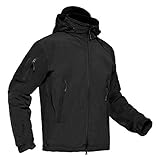 KEFITEVD Softshell Jacke Herren Wasserdicht mit Kapuze Fleece Gefüttert Jacke Winter Warm Winddicht Outdoor Skijacke Männer Funktionsjacke Winterjacke Schwarz L