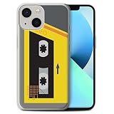Stuff4 Handyhülle Kompatibel mit Apple iPhone 13 Mini Retro-Kassettenrecorder Gelb/Grau Muster Transparent Klar Ultra Weich Gel/TPU Stoßstange Hülle C