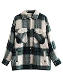 WBYFDC Jacke Shirt Damen Revers Plaid Taschen Tweed Mantel Herbst Lose Frauen Vintage Langarm Weibliche Oberbekleidung Top