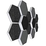 Schallabsorber 3D-Set aus Basotect G+ ®  12 Elemente Ø30cm Wabe  Qualitäts Akustik Elemente/Oberseite GRAU + SCHWARZ (#01)