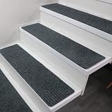 14 Stück Treppen-Teppichfliesen, rutschfeste Stufenmatten unten, TPE, selbstklebend, Treppenstufen, Sicherheit, formaldehydfrei, Teppichlaufflächen, 21 x 76