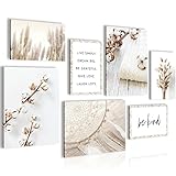 Wandbilder Wohnzimmer | KOMPLETT AUFHÄNGFERTIG | KEIN EXTRA RAHMEN BENÖTIGT | Pampasgras Poster Set | Bilder Wanddeko Schlafzimmer | N020171