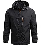 SKYWPOJU Herren Jacket,wasserdichte Regenjacke,winddichter Regenmantel,atmungsaktiv,Faltbarer Hardshell Windbreaker,ideal zum Fahrradfahren&Wandern (Color : Black, Size : 3XL)