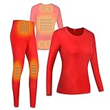 Winterheizung Unterwäsche USB Elektrische Heizung T-Shirt Und Hose Anzug Fleecefutter Passend Für Motorradjacke,Rot,M