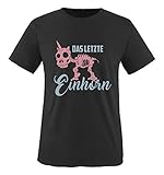 Comedy Shirts - Das letzte Einhorn - Skelette - Mädchen T-Shirt - Schwarz/Eisblau-Rosa Gr. 152/164