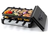 Muchen Raclette Grill für 8 Personen, BBQ Party grill zum Kochen von Käse, Rauchfreier Tischgrill inkl. Wendeplatte Antihaft-Grillplatte für Käse, mit Deckel, 1200W Temperaturregelung