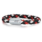 Skipper & Son Herren-Armband Segeltau rot/weiß/schwarz Edelstahl - Armbänder Mann maritim Männer-Schmuck Freundschaftsarmb