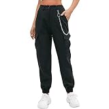 ZAFUL Damen Ketten Pattentaschen Camouflage Camo Jogger Pants Cargo Hose(SCHWARZ,L)