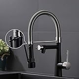 TIMACO Wasserhahn Küche mit Schloss Brause Ausziehbar - 360° Schwenkbarz- Einhebel Mischbatterie & Pull-Down-Spray - Hochdruck - Gebürstetes Nickel und Schw