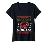Damen Shih-Poo Hunde-Pullover mit rotem Büffelkaro T-Shirt mit V
