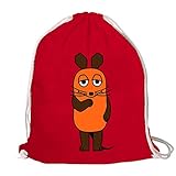 Logoshirt® Die Sendung mit der Maus Turnbeutel I Die Maus Sportbeutel I Stoffbeutel bedruckt rot I Stoffrucksack 100% Baumwolle I AZO-free I stabiler & bequemer Kordelzug I lizenziertes Desig