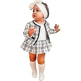 VITRTJ Karierter Mantel Rock Set Baby Mädchen Kleider Langarm Jacke Mantel Top Partykleid Tutu Outfits für Kleinkind Baby Mädchen, passende Familienoutfits für Fotoshootings(Color:White,Size:1-2T)
