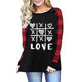 GFGHH Damen Sweatshirt- Damen Longshirt - Langarm Pullover -Damen Oberteil Rundhals Langarmshirts - Elegante Shirt Karodruck Splice Bluse Tunika Tops Valentinstag Freizeit Baseball T-S