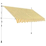GOTOTOP Einziehbare Markise für Fenster 250 x 120 cm, höhenverstellbar 2-3 m, wasserdichte Sonnensegel mit Kurbel für Balkon und Terrasse, Gelb und Weiß