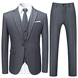 Anzug Herren Anzug Slim Fit 3 Teilig Herrenanzug 3-Teilig Anzüge Herren Modern Sakko für Business Hochzeit Grau L