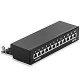 deleyCON CAT 6a Patchpanel Verteilerfeld 12 Port - Desktop & Wandmontage Geschirmt 12x RJ45 Buchse - TIA568A TIA568B - Schw