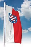Deitert Bundesland-Flagge Thüringen – 120x300 cm Thüringen Fahne mit Wappen im Hochformat, Hissfahne aus reißfestem Poly