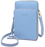 Handy Umhängetasche - Leder Frauen Brieftasche Retro Schultertasche Klein Tasche Geldbörse reisepass Handytasche mit Kartenfächer Verstellbar Abnehmbar Schultergurt für Handy unter 7 Zoll (Blau)