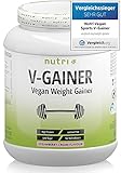 Kohlenhydrat Protein Pulver 2000g mit Erdbeere Sahne Geschmack - Weight Gainer Vegan zum Zunehmen - Nutri-Plus V-Gainer Mass Stawberry Cream Flavour 2kg - ohne Maltodex