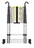 Teenza® Teleskopleiter 4,9m Aluminiumleiter, Klappleiter, Stabiler Haken, 150 kg Last, Norm EN131