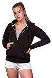 Happy Clothing Damen Sweatjacke mit Kapuze Zip Hoodie Kapuzenjacke Basic Einfarbig S M L, Größe:XS, Farbe:Schw