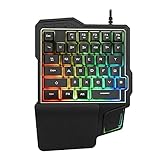 K7 Einhand-Tastatur mit 35 Tasten, RGB-Gaming-Tastatur, mechanische Gaming-Tastatur mit 7 integrierten programmierbaren Makrotasten und abnehmbarer Handgelenkstütze, tragbarer USB-Anschluss T