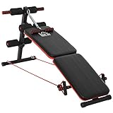 HOMCOM Sit Up Bank Bauchtrainer mit Trainingsbank Trainingsseile Multifunktion Verstellbar&klappbar Stahl Schwarz+Rot 110 kg Belastbarkeit 47 x 142 x 50-66