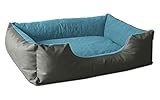 BedDog® Hundebett LUPI, Hundesofa aus Cordura, Microfaser-Velours, waschbares Hundebett mit Rand, Hundekissen Vier-eckig, für drinnen, draußen, L, Blue-Rock, grau-b