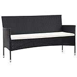 vidaXL Gartensofa 3-Sitzer mit Auflagen Loungesofa Rattansofa Couch Gartenmöbel Sofa Gartenbank Sitzbank Bank Lounge Schwarz Poly R