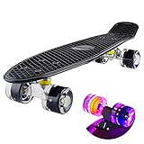 Baytter 22 Zoll Skateboard Komplett Board Mini-Cruiser aus 7-lagigem Ahornholz 57 x 15cm für Kinder, Jugendliche und Erwachsene mit ABEC-11 Kugellager und 95A Rollenhärte, 8 Farben wählbar (Schwarz)