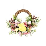 NC NC Künstliche Ostern Kranz Girlande Hase Ostereier Beeren Blumen Lichterkette Pflanze für Tür Wandbehang Dekor Ornament Party
