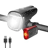 WOWGO LED Fahrradlicht Set, StVZO Zugelassen Fahrradbeleuchtung USB Wiederaufladbare Wasserdicht Fahrradlampensets mit Frontlicht und Rück