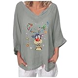 Overdose Damen Blusen Loose Weihnachtsdruck Casual Hemd Merry Christmas Tshirt Rundhals Herbst Tops Lange Ärmel Tunika Oberteile Tee Langarmshirt T-Shirts F