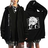 Osheoiso 3D Anime Kleidung Hunter x Hunter Kapuzenjacke Killua Gon Hisoka Zip-up Hoodie Pullover Anime Merch Unisex Kapuzenpullover Cosplay Japans Tops G Schwarz M