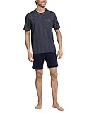 Schiesser Herren Comfort Fit Schlafanzug Kurz Pyjamaset, Blau (Dunkelblau 803), 52